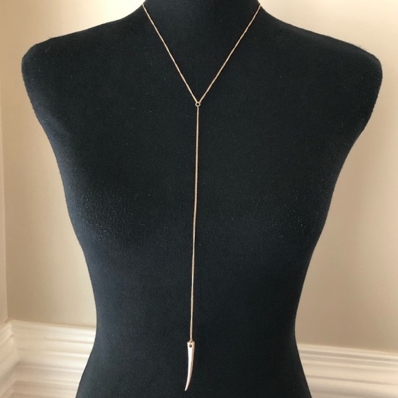 Aldo Matte Gold Y Drop Horn Pendant Adjustable Length Chain Necklace. Brand New. - Picture 1 of 7